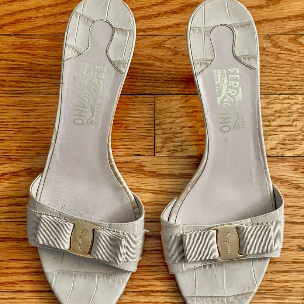 Salvatore Ferragamo Gray Sandals with Metallic Finish